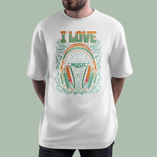خرید تیشرت موزیک طرح I Love Music و هدفون- گاماوال